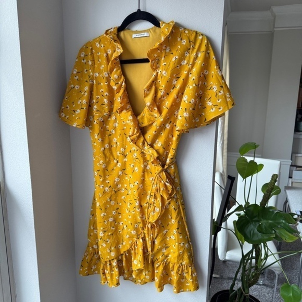 Glamorous Mustard Floral Ruffled Wrap Dress